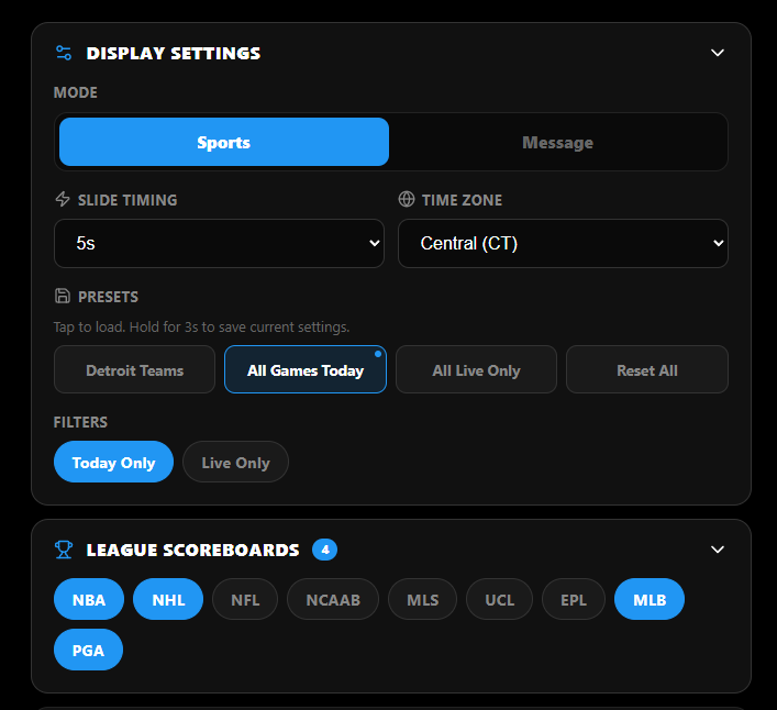 Control Panel Interface